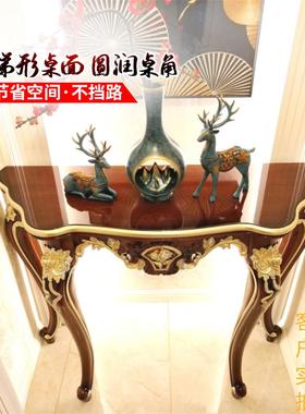 美式玄关柜子桌靠00097墙欧式轻奢风门厅奢华半圆中置物架新式条?