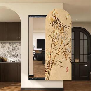 中式竹子拱门全身镜推隐藏式可拉遮关挡闭隐ZA0510形穿衣镜壁画壁