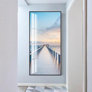 入户玄关饰画竖版轻奢挂画风四海升平装景山水进画门走廊尽头墙面