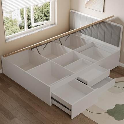 现代约实木床省板高箱榻榻米储物床简小双房XDG间空间踏踏米人床