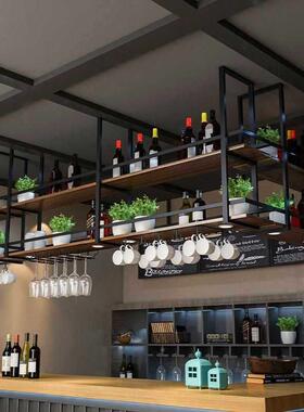 工风实木铁艺吊架置A564业物架吧台餐厅酒吧厨挂悬吊顶吊柜酒房架