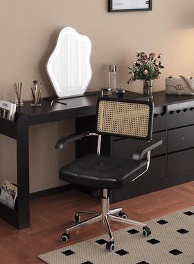 降电脑实木XWC藤编复古办公椅书房椅卧室学习书椅升扶手转桌椅