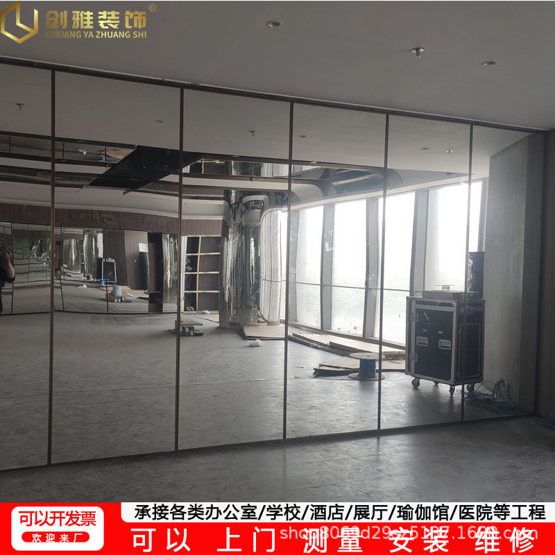 教室活动隔断墙舞蹈室镜子吊趟门办公室玻璃屏风酒店隔音旋转门