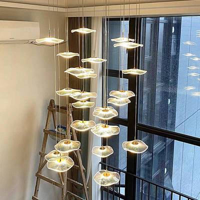 复式楼大吊灯现代轻奢别墅创意客厅灯酒店大堂售楼部loft楼梯吊灯