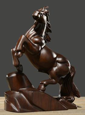 黑檀木雕马摆件十二生马实LCH木雕马到成肖功室家刻居办公工艺品