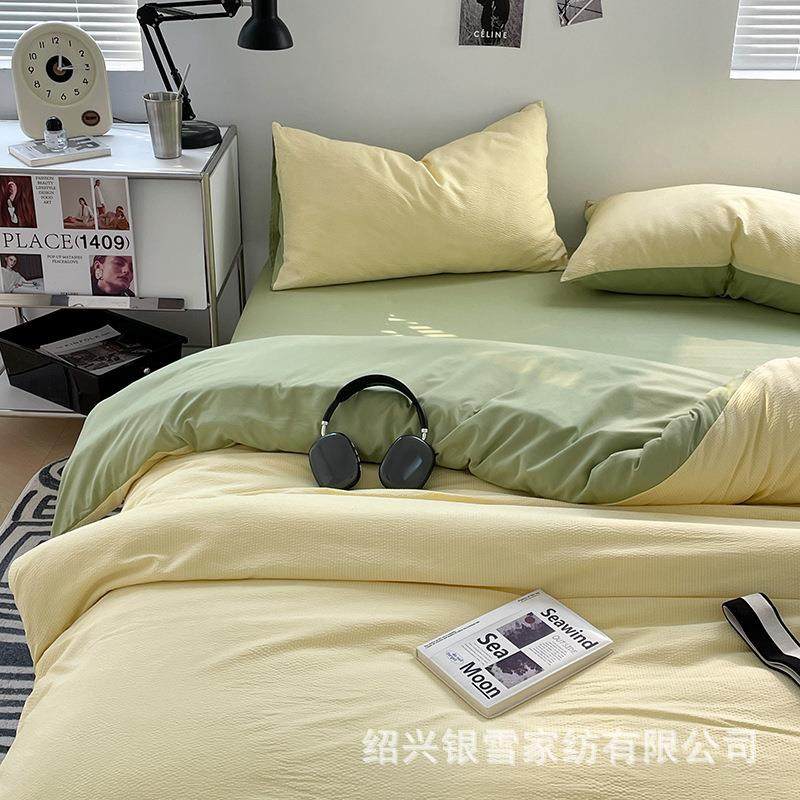 跨境双爆品床色拼接水洗棉四床优承佳-件套纯色床单笠上用品,床上用品,床品套件/四件套/多件套,淘宝优惠券,粉丝福利购,淘宝优惠卷