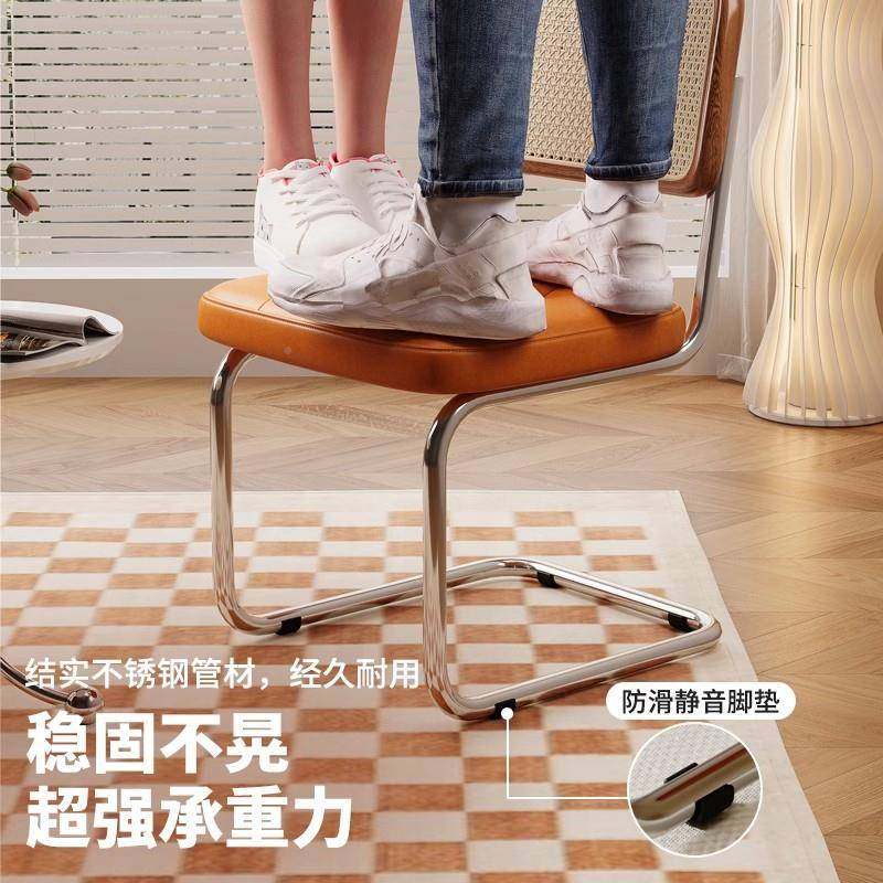 法式中古复藤编餐椅家凳用意餐桌实木椅子古瓦式西里EXU不锈钢皮