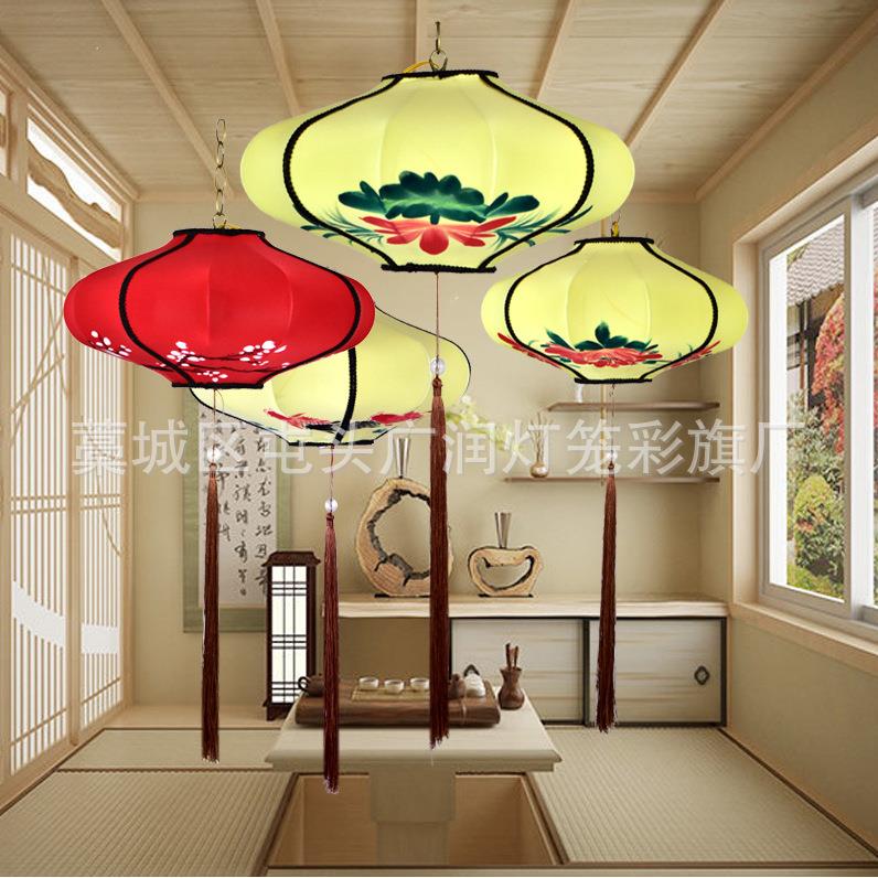 新中式灯笼具典吊灯具客厅卧古室餐厅KMY开业装饰艺手绘布灯飞碟