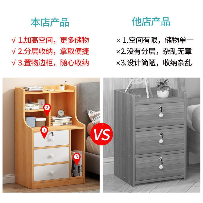 柜带锁床头简约现代储物柜置架收纳柜小柜子卧室大WWJ容物量床边
