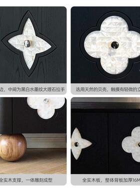 电视柜法式四叶圆厅草实木复古电视柜柜TVW脚设计客视听黑色可P^