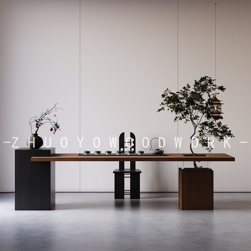 新中式现代简约实木岛台茶v桌椅组合家用客厅办公轻奢高级感泡茶