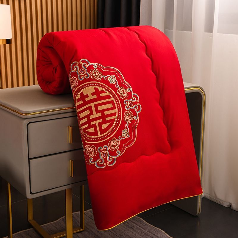 结婚大红色床褥子喜字绣花床垫软垫婚庆家用双人垫子1.8m垫被陪嫁