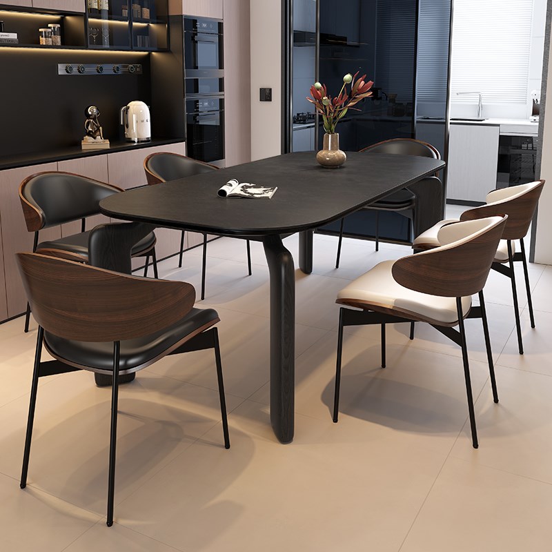 意式岩板餐桌椅组合长方形2025新款现代轻奢小户S型家用简约复古