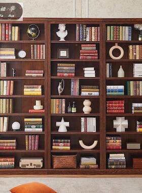书房家用组书橱书柜满35652美式纯木书架合满墙客厅墙收纳置物实