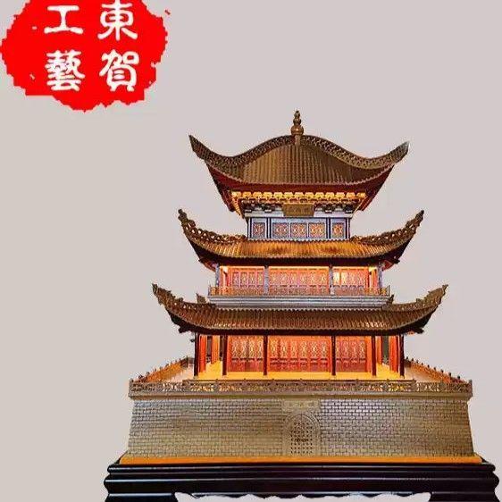 中国四大名楼家居装饰中式摆件工艺品古建模型50公分高楠木岳阳楼