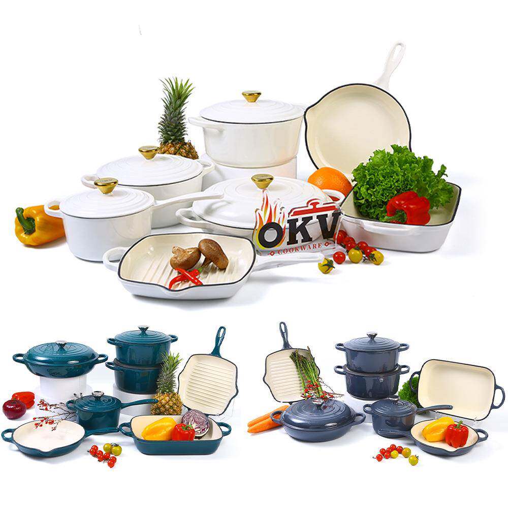 铸铁装珐琅锅七件套合家用汤炊锅烹饪锅不粘锅搪瓷组*锅具套装