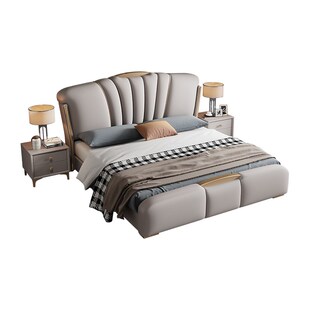 轻奢皮床现代简约1米8主卧高端大气双人2米大床2024Y新款储物婚床