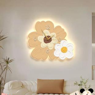 小新客厅钟表装饰画清ed发光JS-070画壁灯奶油风餐l厅时挂墙花钟