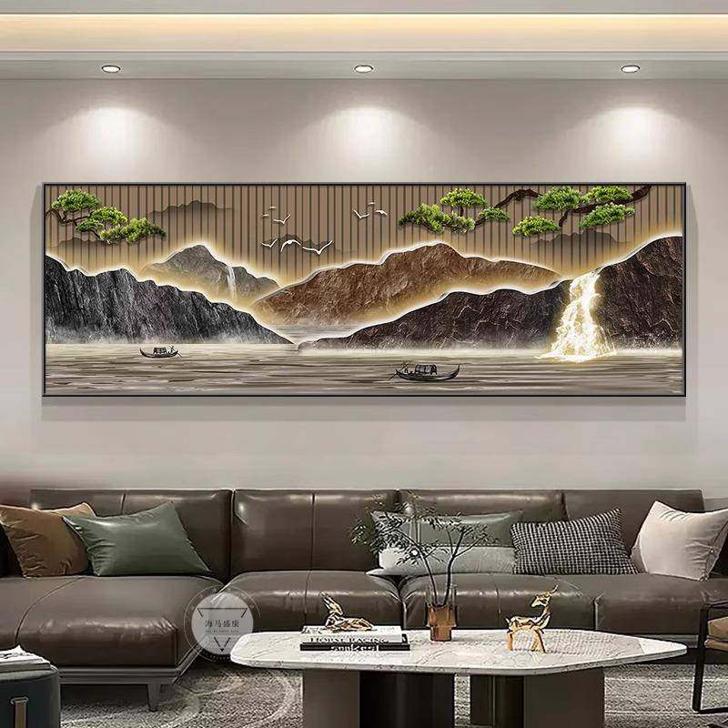 背有靠山现代轻奢客厅沙发室挂装饰画新中式室山水画茶办LXW公墙,家居饰品,现代装饰画,淘宝优惠券,粉丝福利购,淘宝优惠卷