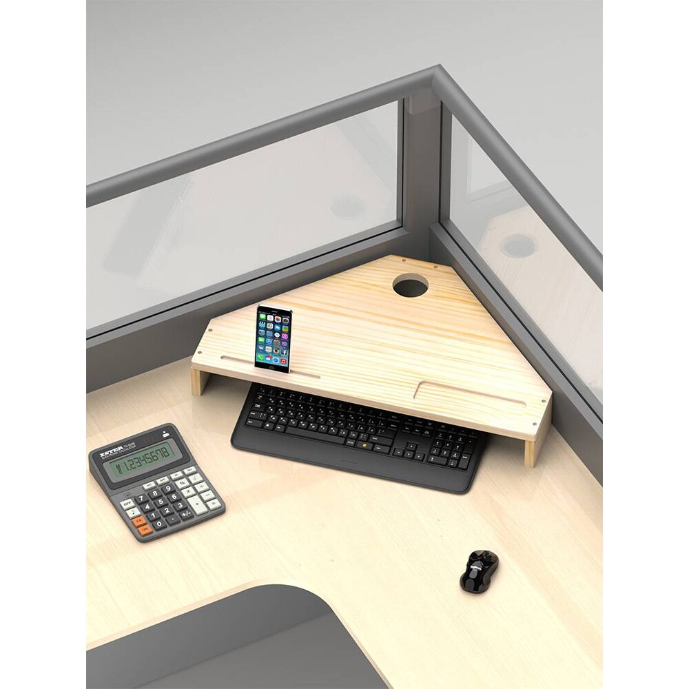 实木三角显示器架转角办公桌面电脑液晶屏架子键盘收纳置新品新品