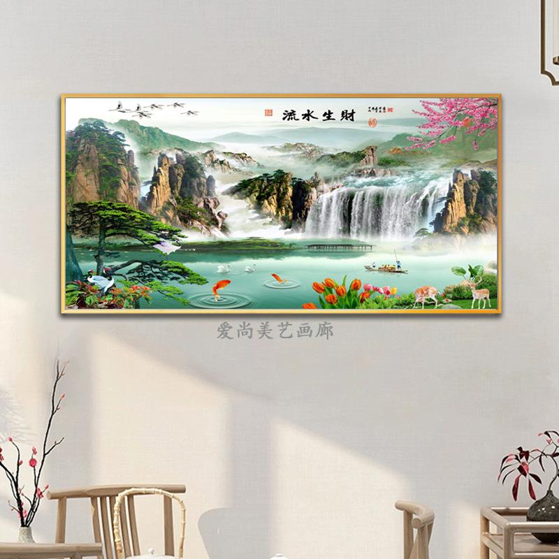 代新现中式客厅横版山水HD897693画挂形画景中堂长方装饰画招财风