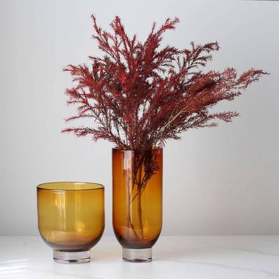 楼角处欧式现15035HP代简约厚重焦糖拐色玻璃花器花瓶摆件样板房