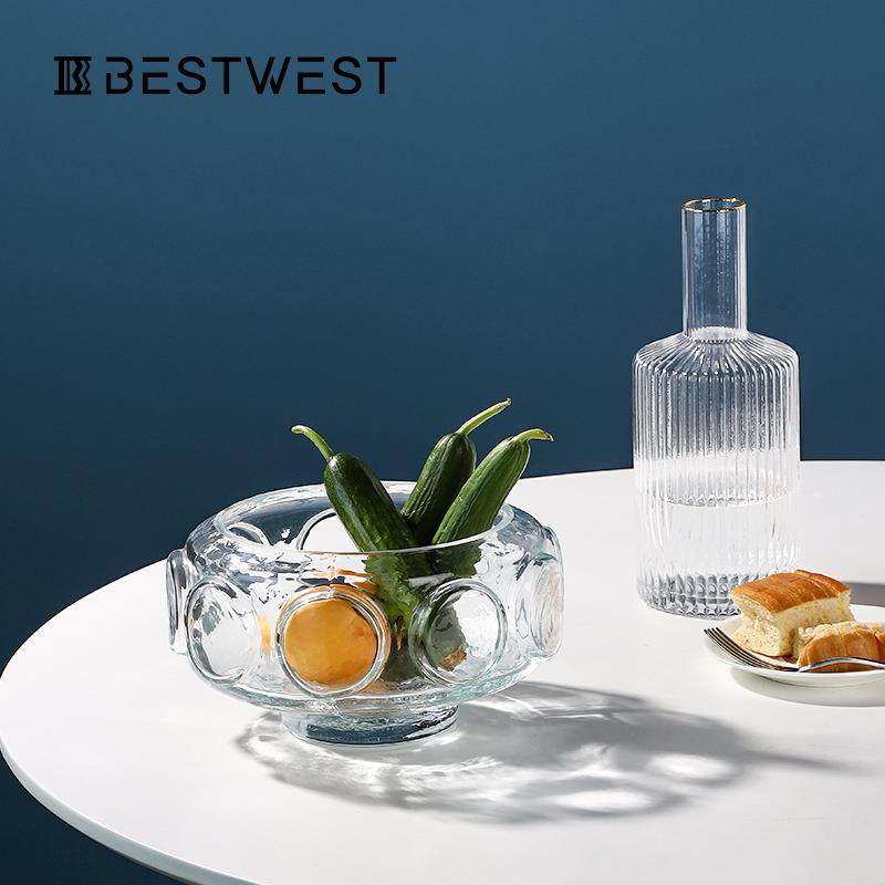 博西纳家居 创意果盘透玻璃轻奢小底带包盆餐桌鼓收明装YYC-2428,家居饰品,果盘/果篓,淘宝优惠券,粉丝福利购,淘宝优惠卷