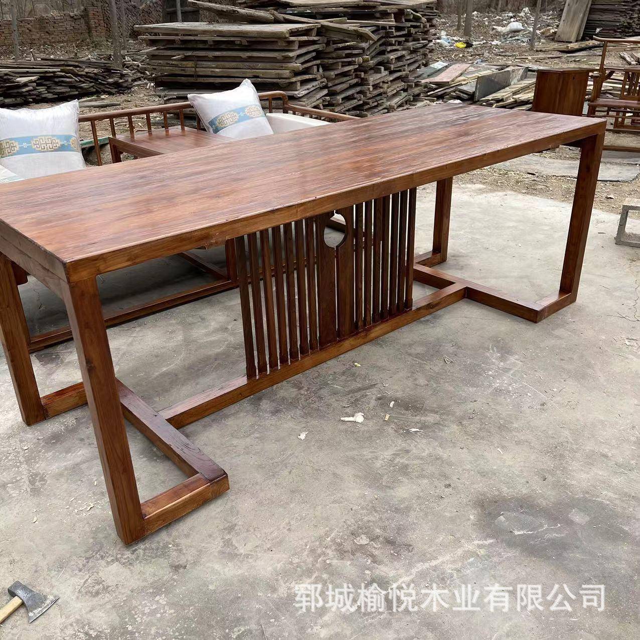 老榆木桌合禅意干泡茶古台茶室家具组简约WPY复茶桌书桌画茶案