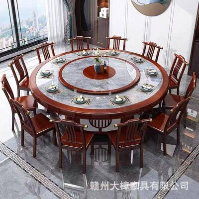 酒店电动圆形餐包新桌全自动餐桌带转盘中式RAB20人圆饭店超大厢宴会