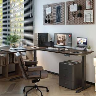 黑桃实木转角电家动升书桌拐角智能办公定 制用降学习320胡电脑桌