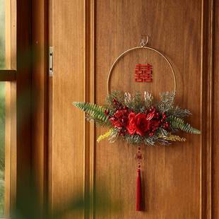 婚房布置装 饰结饰婚喜字挂环房花门门玄关挂SYR件喜字贴上出嫁房