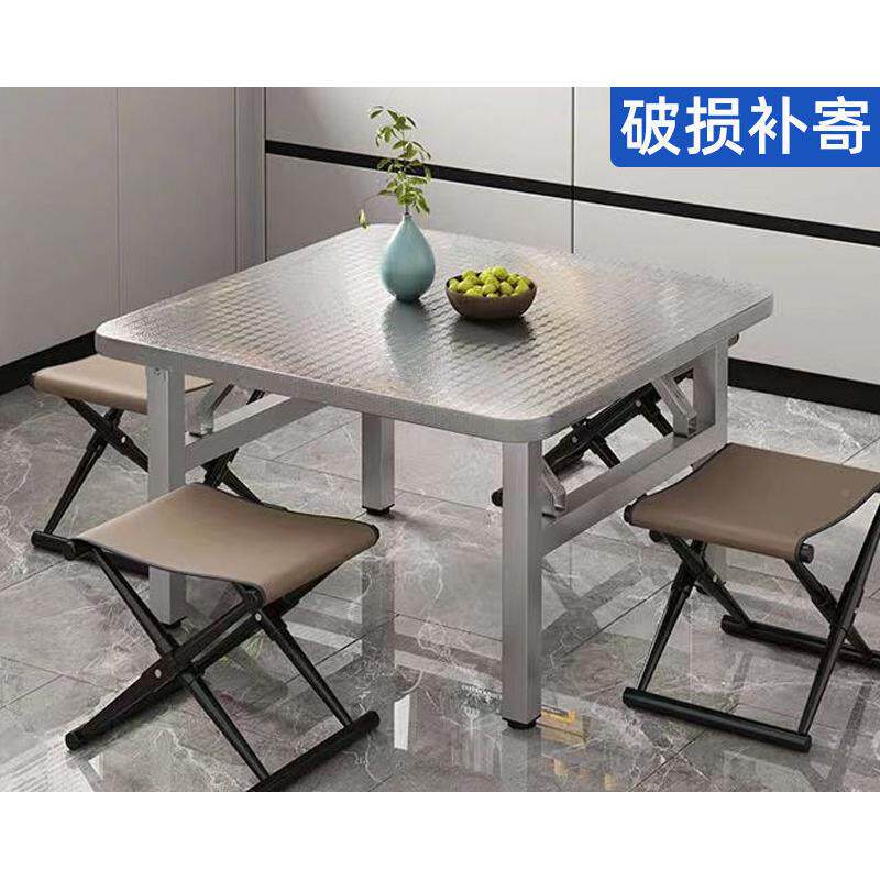 加吃厚不席转锈钢折叠大圆桌家用餐桌带盘烧烤酒饭圆台ANI大桌子