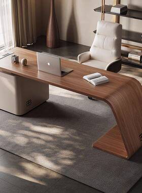 书老桌家EBQ轻奢意式极简中古风实木电设计师写字台板办公脑桌用书房