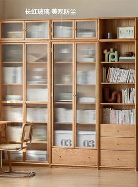 玻2I木书实柜一体整璃墙书架靠墙家KBX用橡木客厅满墙展示