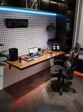 墙上长壁条式简易上桌实木QGD书桌餐桌悬挂叠挂可折电脑桌小户型