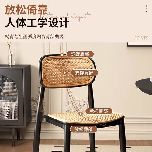 026新款餐椅靠背BOT塑2料藤编子子家椅用休闲椅备用凳可叠放板凳