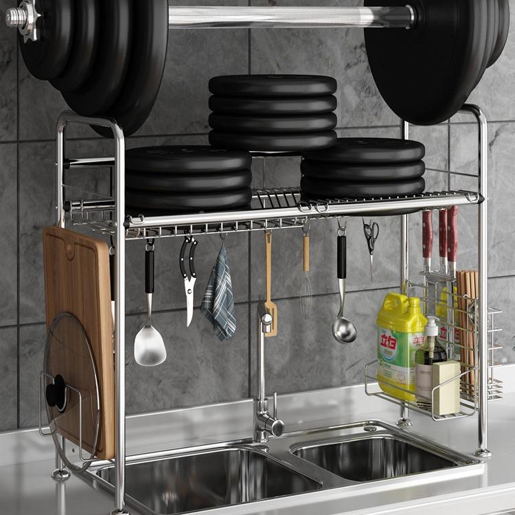 304黑色不锈钢水槽架晾碗碟单层双层纳架水沥厨房置物用品收水池