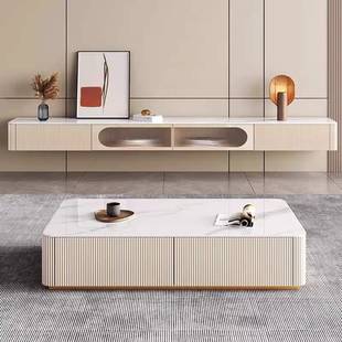 悬电现视柜壁挂式 代简约小户型客厅轻奢岩板茶几柜挂地 空窄719款