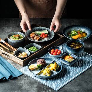 日式陶瓷餐具套装碗盘碟勺筷子配托盘蘸料蝶日料店单人套餐碗组合