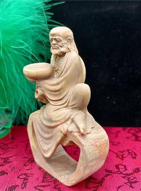 小叶物黄杨木雕达CGJ摩祖师手把饰件实木手把玩家居品人工艺刻品