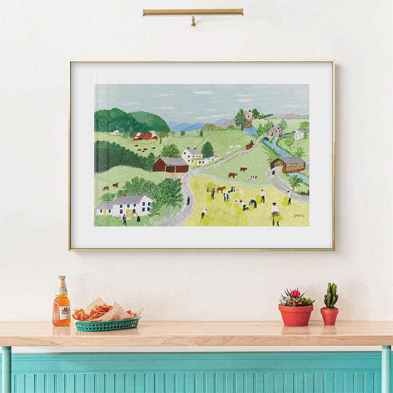 摩西奶奶挂画清新风景田园Grandma Moses绘油画 卧室床头装饰画芯