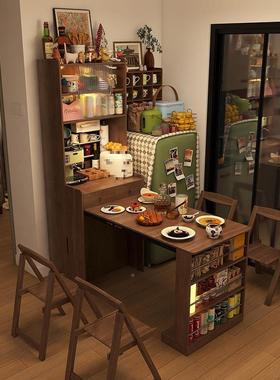 桌多能省空餐木间一功体复古风小户型儿童实木餐VXI边柜实料收纳