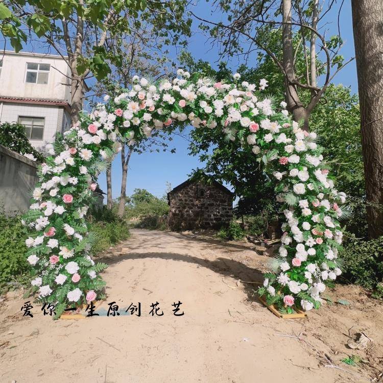 0225新款婚庆F76@？78道具背景圆形双杆拱门花门子架满花全花拱?