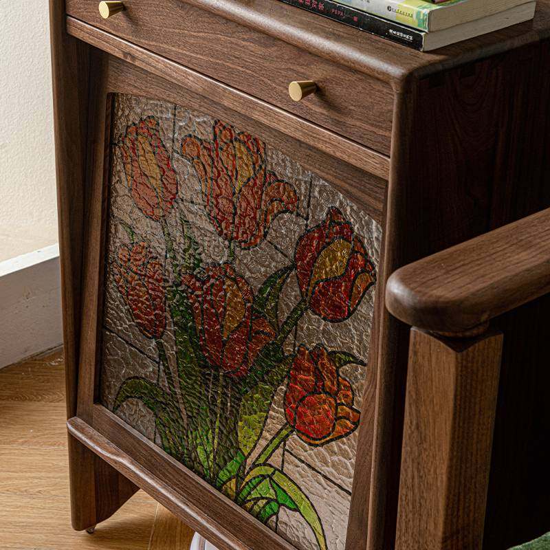 北美黑胡桃木扫地机器人柜云鲸科沃斯扫拖收纳柜实木置物沙发边柜