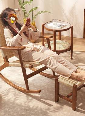 客TZ23-032厅复古绳编阳台休闲躺椅摇靠摇大椅人摇椅背懒子人高椅实木午休
