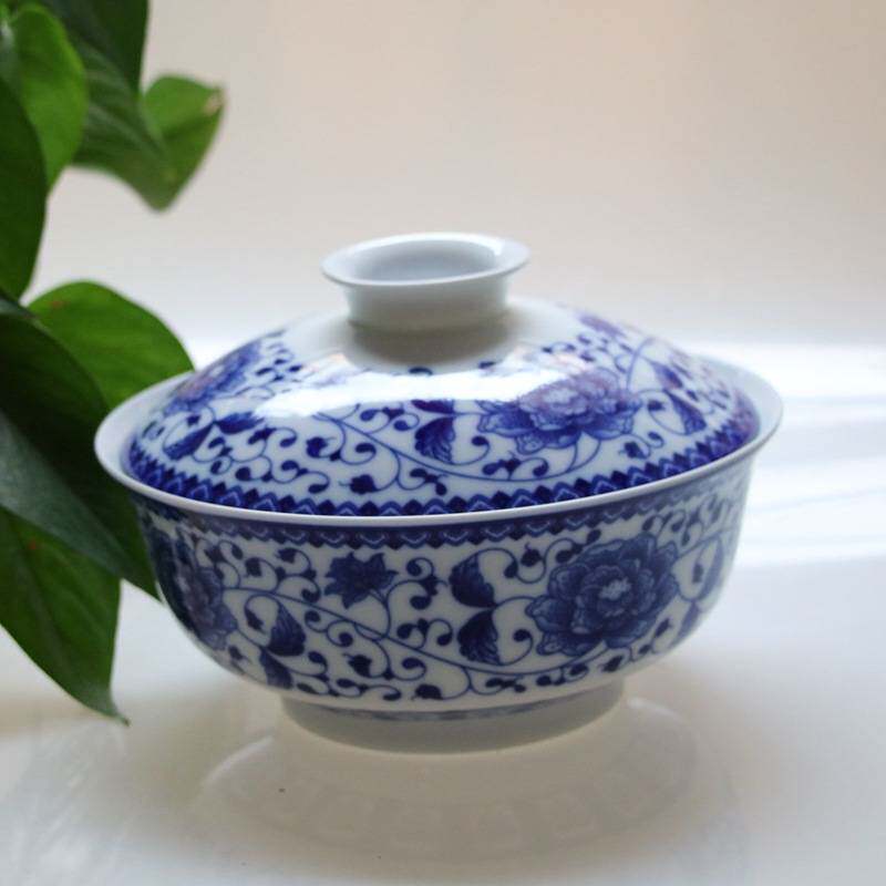 秋冬餐具陶瓷套装高白中式青花圆形和合器釉下彩带盖碗四菜一汤碗