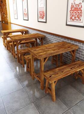 厂椅家堂直销快餐食早餐饮实木碳化桌VHC组合农家餐乐饭店桌子面