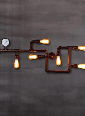 lot美式工复古怀旧餐328厅酒吧过业道墙壁f钟表装饰水管风铁艺壁