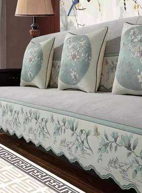 式新中沙发垫四季通用家具式座沙垫实木发套罩盖中布防KAU滑坐垫