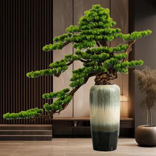 新中式 大型玄落地植假绿树造 仿真迎客松茶室酒店大堂饰00015关装